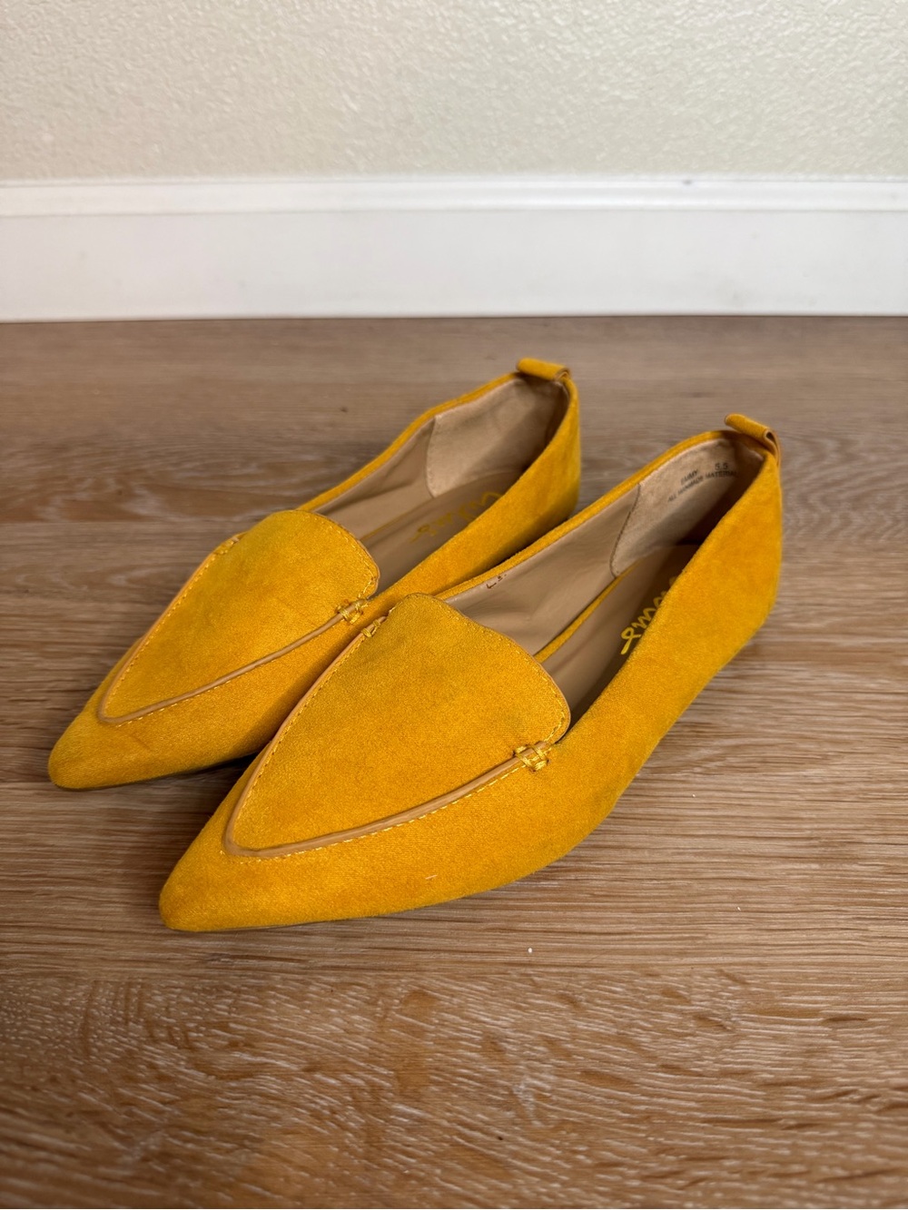 Lulu’s Emmy Mustard Yellow Suede Pointed-Toe Loafers, Size 5.5